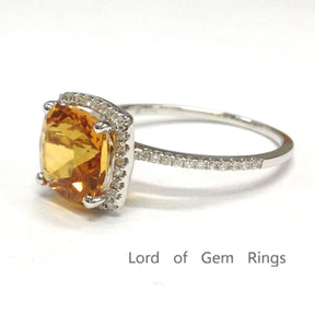 Cushion Yellow Citrine Halo Ring with Diamond Accents - Lord of Gem Rings