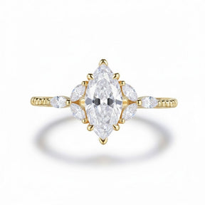 Custom 2 Carat Marquise Moissanite Trio Accent Ball Ring 14K Gold - Lord of Gem Rings