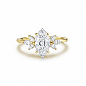 Custom 2 Carat Marquise Moissanite Trio Accent Ball Ring 14K Gold - Lord of Gem Rings