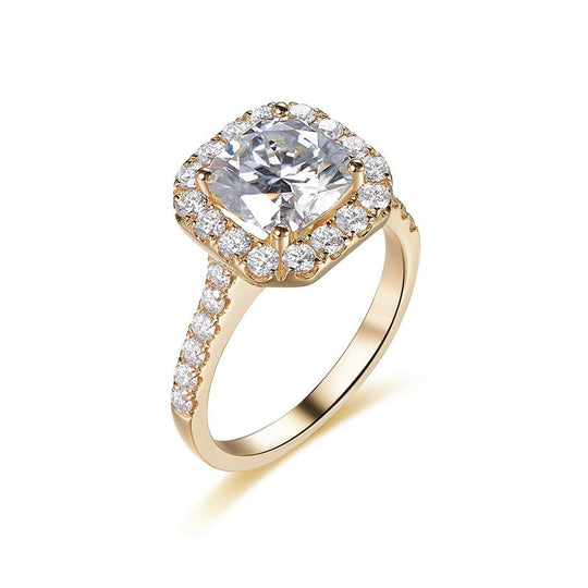Custom 8mm Cushion Moissanite Ring Halo Style 14K Yellow Gold