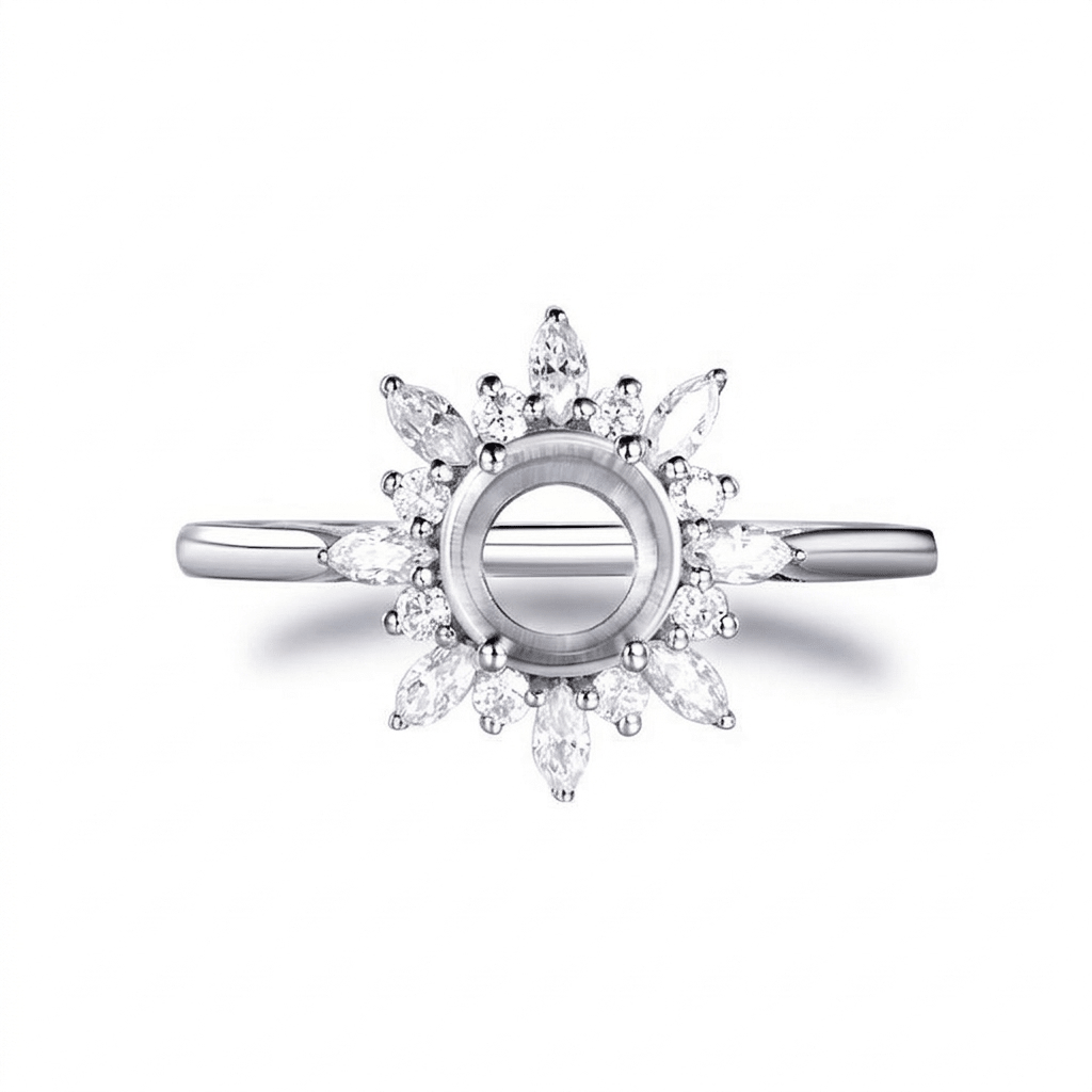 Custom 8mm Round Semi Mount Ring 14K White Gold - Lord of Gem Rings