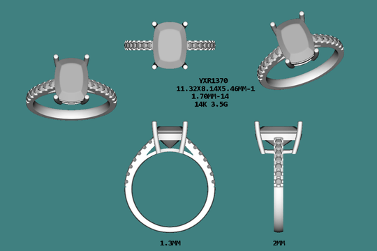 Custom Diamond Cushion Semi Mount Ring 14K White Gold