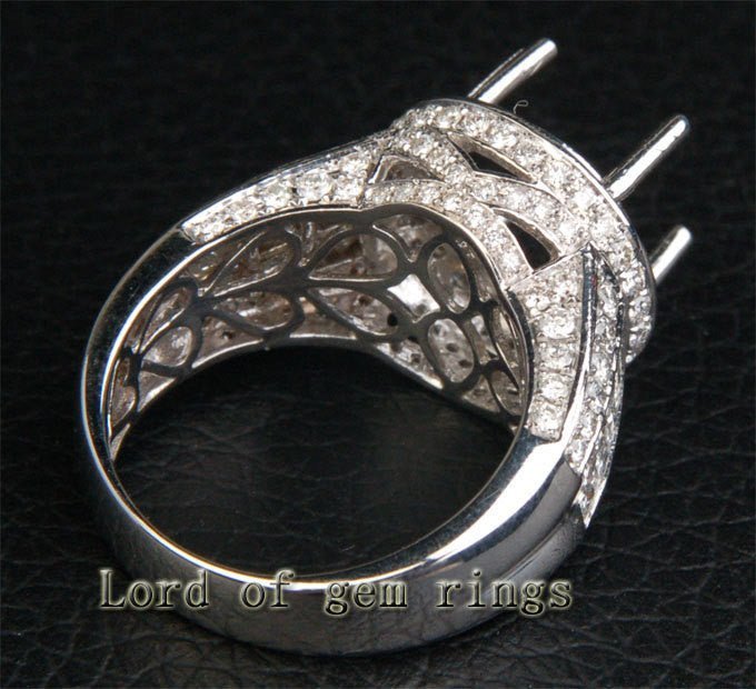 Custom Diamond Engagement Semi Mount Ring 14K White Gold Setting Round 11.17mm - Invisible Princess VS Diamonds - Lord of Gem Rings