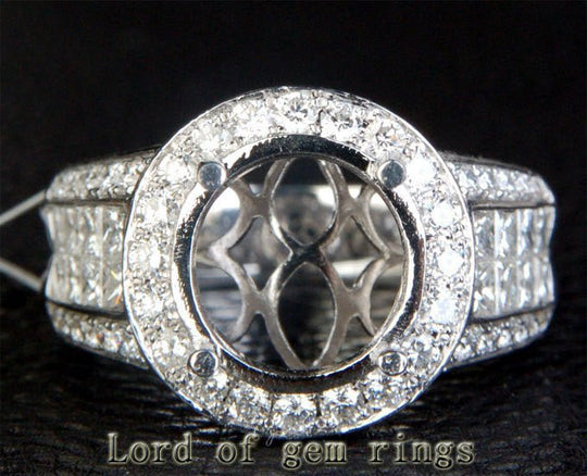 Custom Diamond Engagement Semi Mount Ring 14K White Gold Setting Round 11.17mm - Invisible Princess VS Diamonds