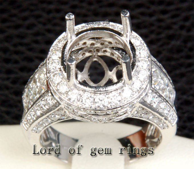 Custom Diamond Engagement Semi Mount Ring 14K White Gold Setting Round 11.17mm - Invisible Princess VS Diamonds - Lord of Gem Rings