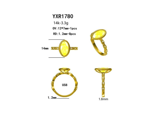 Custom Elongated Oval Citrine Vintage Ring in 14k Gold