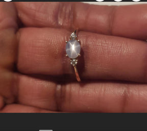 Custom Listing for LeAnn - Custom Oval White Star Sapphire Moonstone Three stone Engagement Ring 14K Gold - Lord of Gem Rings