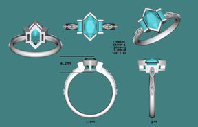 Custom Listing for Nika: Elongated Hexagon Alexandrite Baguette Vintage Ring 14K White Gold - Lord of Gem Rings