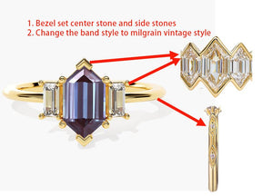 Custom Listing for Nika: Elongated Hexagon Alexandrite Baguette Vintage Ring 14K White Gold - Lord of Gem Rings