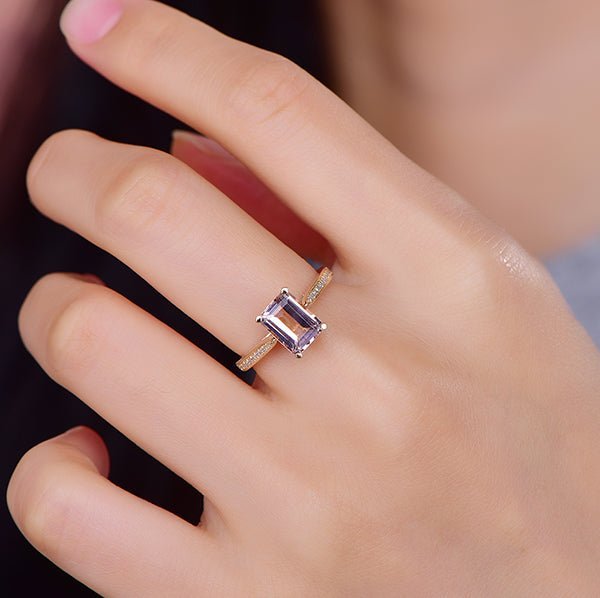 Custom Morganite Ring Set - 9x7mm Emerald Cut Pale Pink Morganite Diamond Ring & Matching Band - Lord of Gem Rings