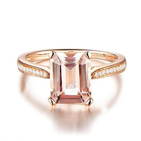 Custom Morganite Ring Set - 9x7mm Emerald Cut Pale Pink Morganite Diamond Ring & Matching Band - Lord of Gem Rings
