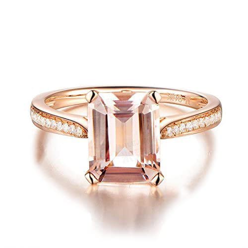 Custom Morganite Ring Set - 9x7mm Emerald Cut Pale Pink Morganite Diamond Ring & Matching Band - Lord of Gem Rings