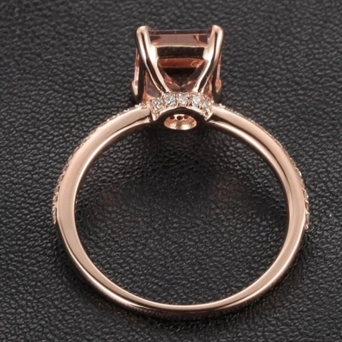 Custom Morganite Ring Set - 9x7mm Emerald Cut Pale Pink Morganite Diamond Ring & Matching Band - Lord of Gem Rings