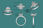Custom Pear Cut moissanite Halo Semi Mount Ring - Lord of Gem Rings
