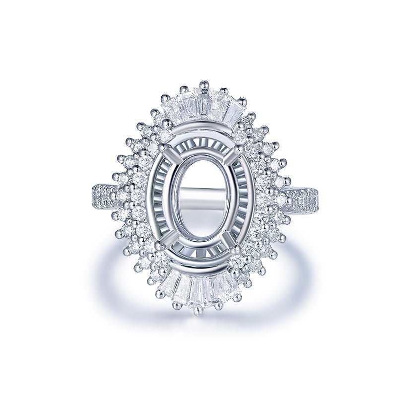 Custom Platinum Baguette Diamond Double Halo Oval Semi Mount Ring 3/4 Eternity - Lord of Gem Rings