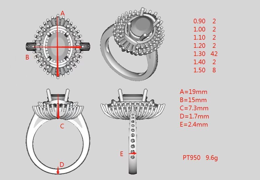 Custom Platinum Baguette Diamond Double Halo Oval Semi Mount Ring 3/4 Eternity - Lord of Gem Rings