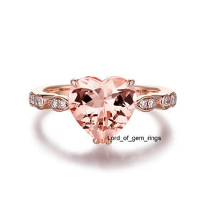 Custom Ring for SC-10mm Heart Morganite Diamond Ring Set Two Tone 10K - Lord of Gem Rings