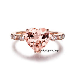 Custom Ring for SC-10mm Heart Morganite Diamond Ring Set Two Tone 10K - Lord of Gem Rings