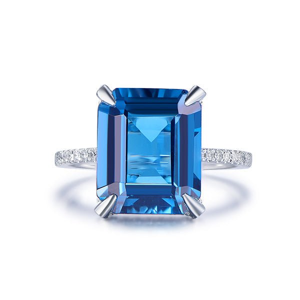 Custom Ring for SZ: 10x12mm Emerald Cut London Blue Topaz Engagement Ring 14k White Gold - Lord of Gem Rings