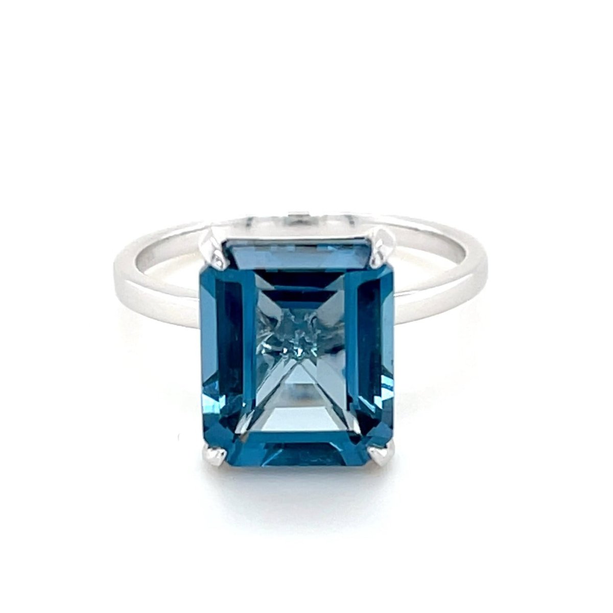 Custom Ring for SZ: 10x8mm Emerald Cut London Blue Topaz Engagement Ring 14k White Gold - Lord of Gem Rings