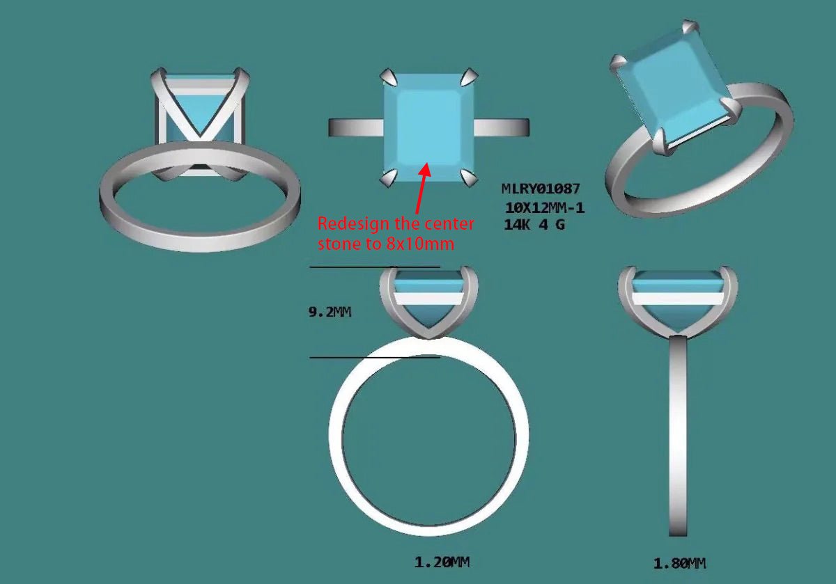 Custom Ring for SZ: 10x8mm Emerald Cut London Blue Topaz Engagement Ring 14k White Gold - Lord of Gem Rings