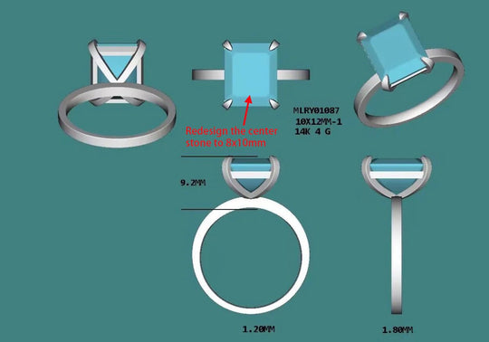 Custom Ring for SZ: 10x8mm Emerald Cut London Blue Topaz Engagement Ring 14k White Gold