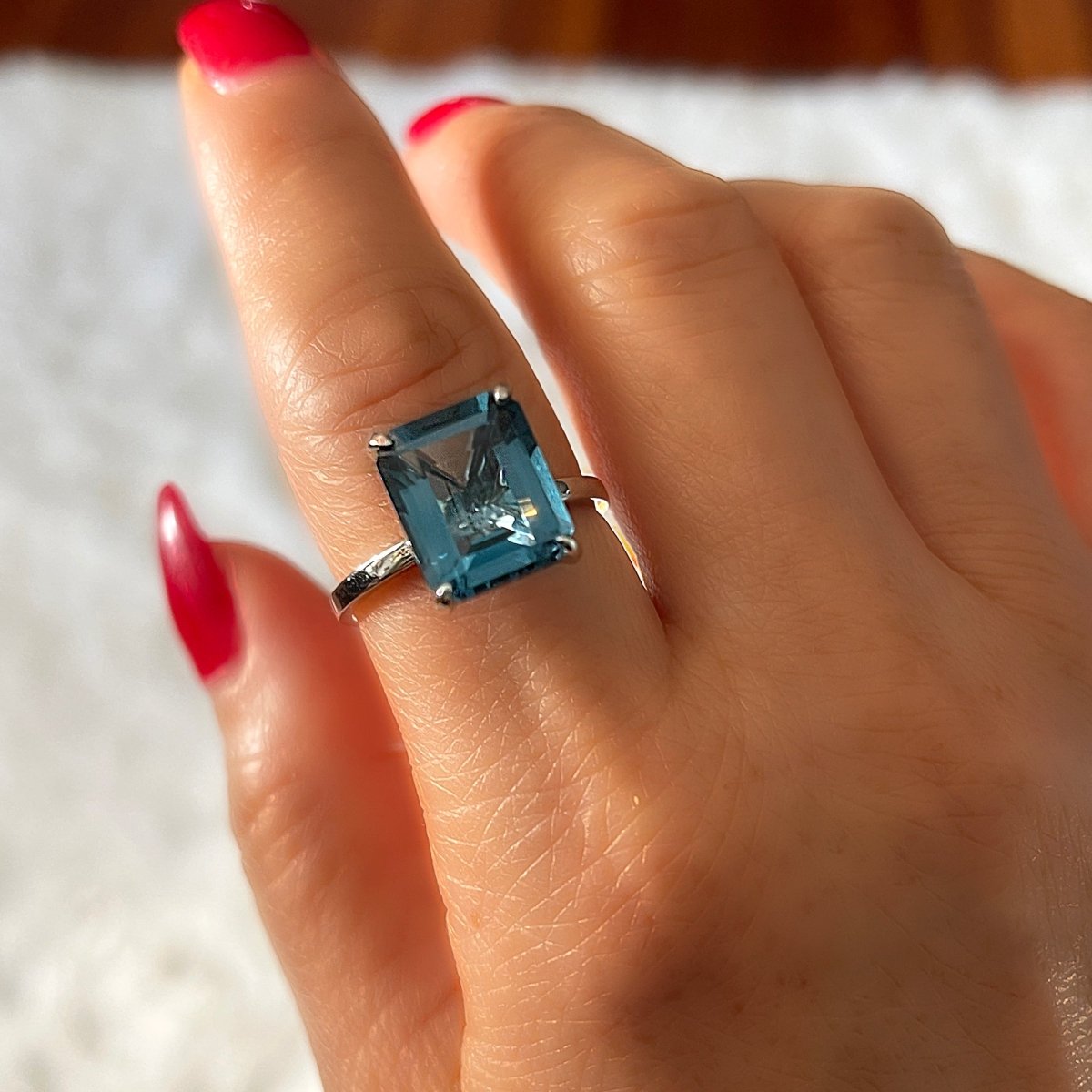 Custom Ring for SZ: 10x8mm Emerald Cut London Blue Topaz Engagement Ring 14k White Gold - Lord of Gem Rings