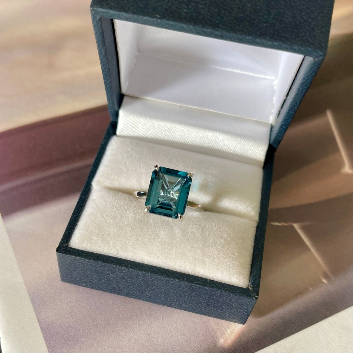 Custom Ring for SZ: 10x8mm Emerald Cut London Blue Topaz Engagement Ring 14k White Gold - Lord of Gem Rings
