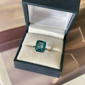 Custom Ring for SZ: 10x8mm Emerald Cut London Blue Topaz Engagement Ring 14k White Gold - Lord of Gem Rings