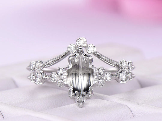 Custom Semi Mount Ring Set 14K White Gold