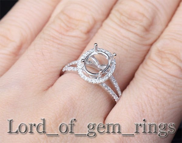 Custom Setting for Matt- Diamond Semi Mount Ring Split Shank 14K White Gold Setting Oval 12x10mm - Lord of Gem Rings