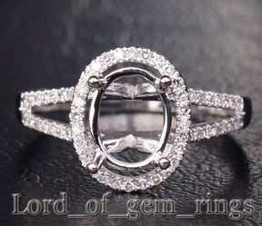Custom Setting for Matt- Diamond Semi Mount Ring Split Shank 14K White Gold Setting Oval 12x10mm - Lord of Gem Rings