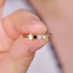 Customizable Mother's Ring Multistone Natural Birthstone Band 14K Gold