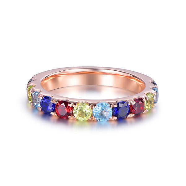 Customizable Mother's Ring Natural Birthstone 3/4 Eternity Band in 14K Gold - Lord of Gem Rings