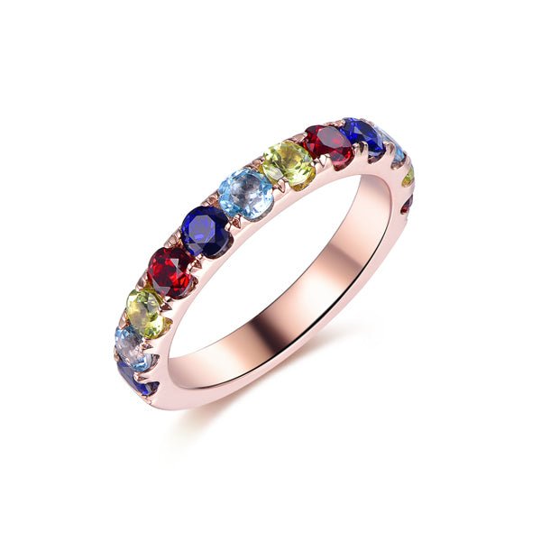 Customizable Mother's Ring Natural Birthstone 3/4 Eternity Band in 14K Gold - Lord of Gem Rings