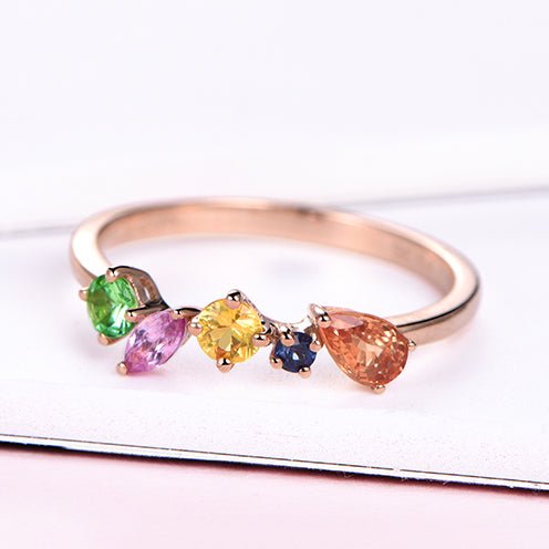 Customizable Mother's Ring Natural Birthstone Band 18k Gold Sapphire Band - Lord of Gem Rings