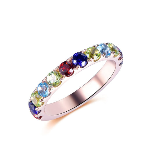 Customizable Mother's Ring Natural Birthstone Band in 14K Gold