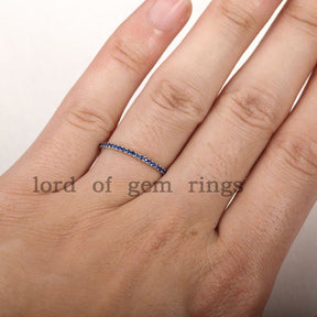 Dainty Half Eternity Pave-Set Natural Brilliant Blue Sapphire Band - Lord of Gem Rings