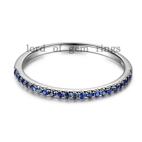 Dainty Half Eternity Pave-Set Natural Brilliant Blue Sapphire Band - Lord of Gem Rings