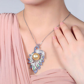 Designer Phoenix South Sea Pearl Diamond Pendant 18k Gold - Lord of Gem Rings