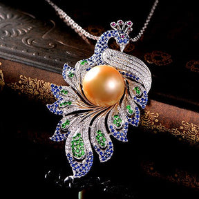 Designer Phoenix South Sea Pearl Diamond Pendant 18k Gold - Lord of Gem Rings