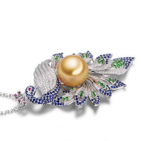 Designer Phoenix South Sea Pearl Diamond Pendant 18k Gold - Lord of Gem Rings