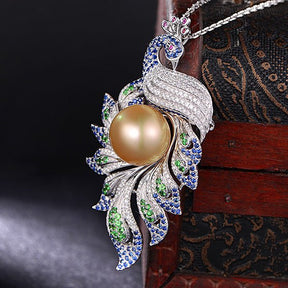 Designer Phoenix South Sea Pearl Diamond Pendant 18k Gold - Lord of Gem Rings