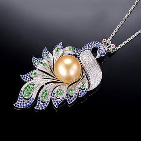 Designer Phoenix South Sea Pearl Diamond Pendant 18k Gold - Lord of Gem Rings