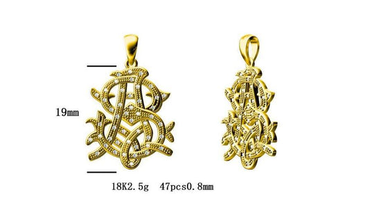 Diamond 18K Yellow Gold Pendant AS 19mm