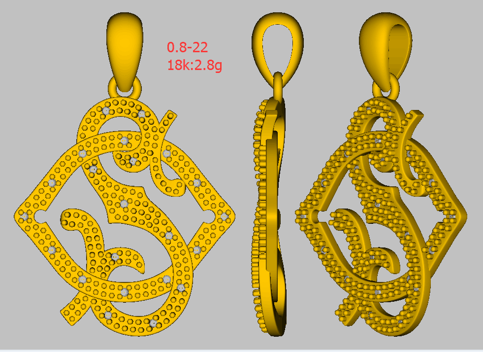 Diamond 18K Yellow Gold Pendant SOS 19mm - Lord of Gem Rings