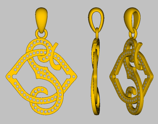 Diamond 18K Yellow Gold Pendant SOS 19mm