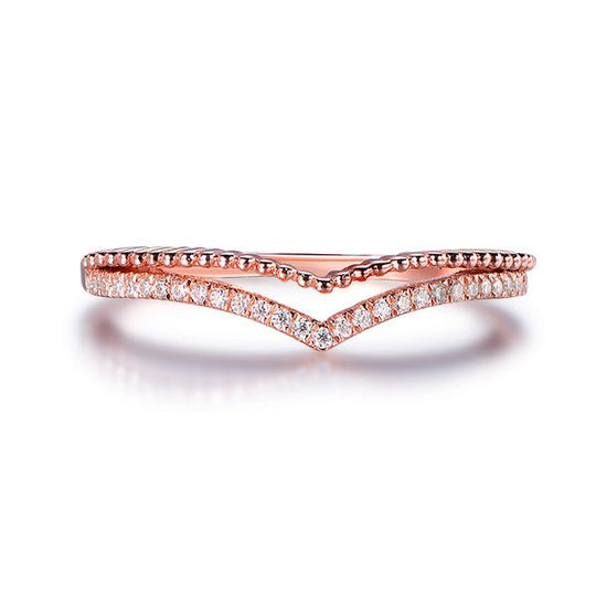 Diamond Chevron Wedding Band 14K Rose Gold