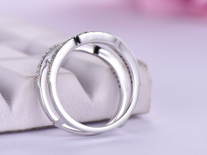 Diamond Contoured Ring Guard 14K White Gold Wedding Band Anniversary Ring