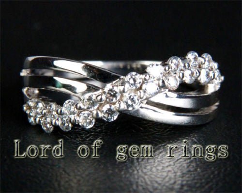 Diamond Crossover Wedding Ring 14K White Gold (.35ct.tw.) - Lord of Gem Rings